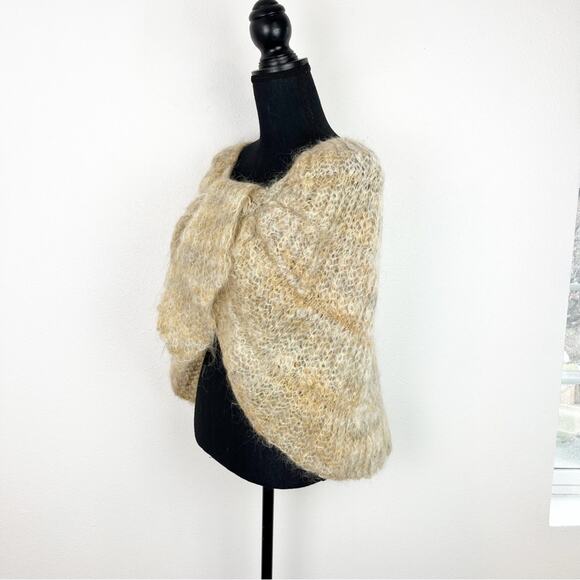 T Swarte Schaep S/M Hand Knitwear Wrap Shawl Cape Heritage Dutch Wool Tan Cream - Picture 7 of 13